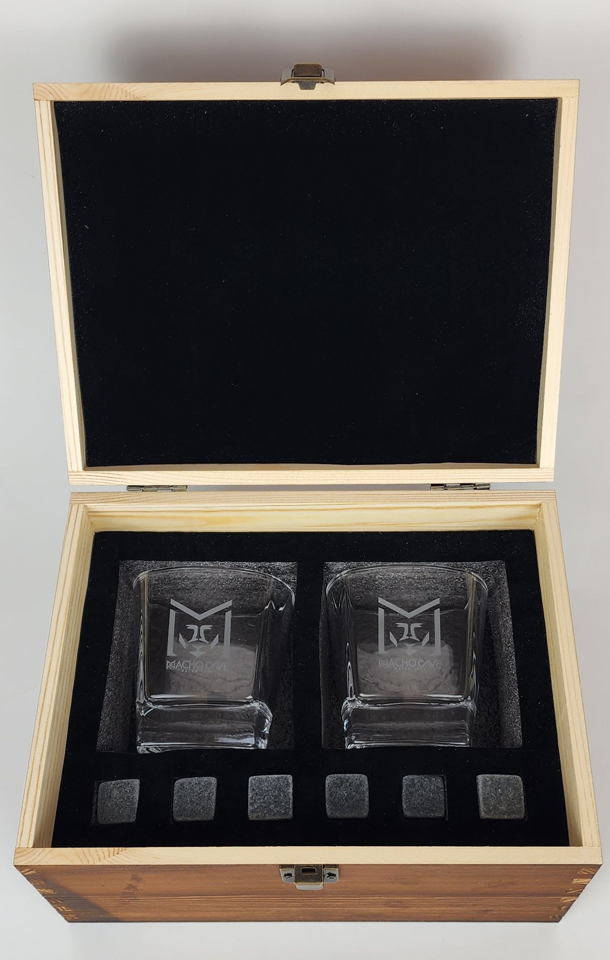 Whiskey Glasses with Stone Ice Cubes – Set of 2