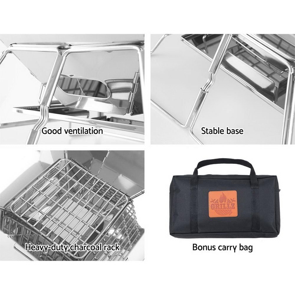 Grillz Portable Fire Pit BBQ Grill with Carry Bag – Compact, Durable Outdoor Cooking