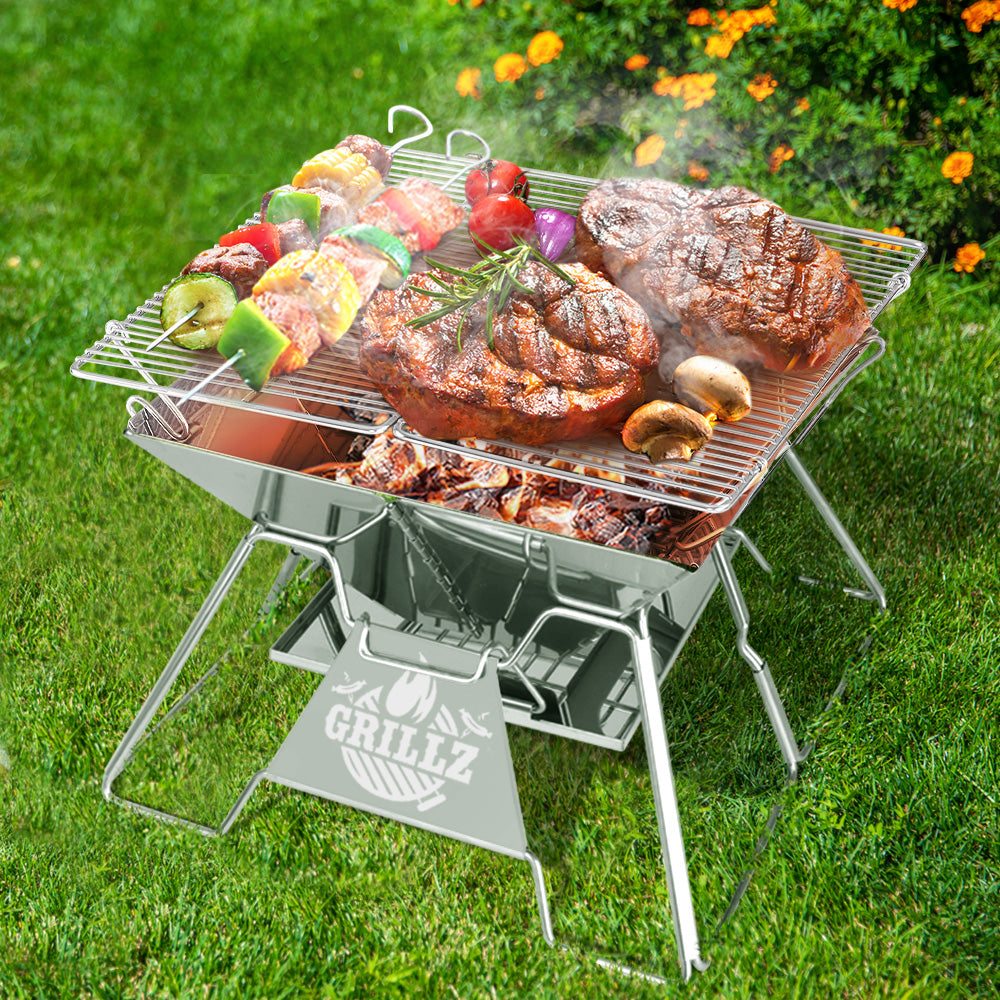 Grillz Portable Fire Pit BBQ Grill with Carry Bag – Compact, Durable Outdoor Cooking