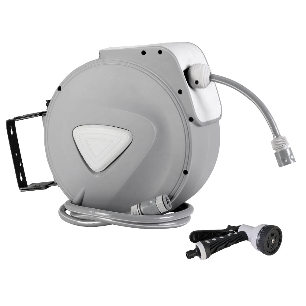 10M Retractable Water Hose Reel – Auto Rewind with Garden Spray Gun | Wall Mounted
