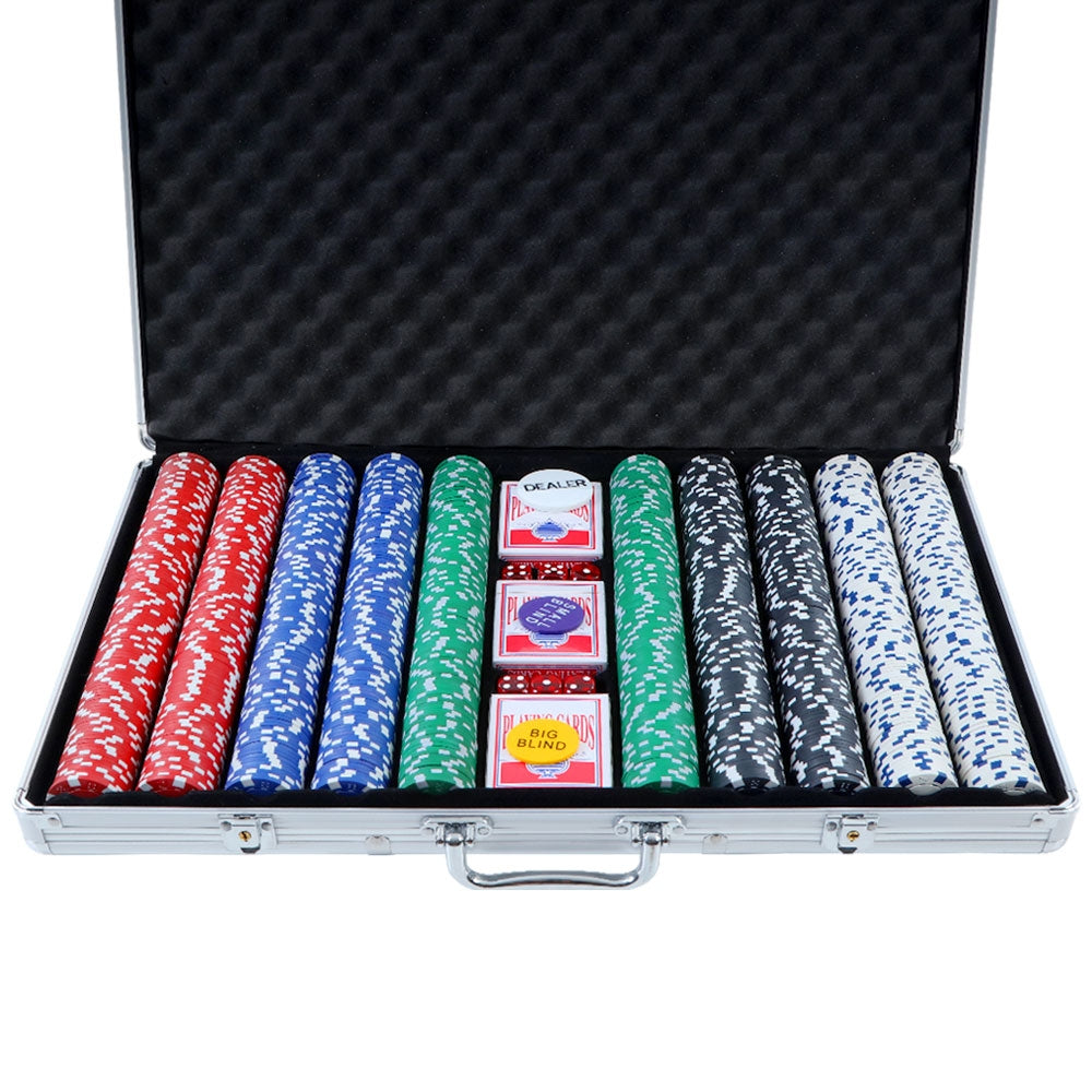 1000pcs Poker Chips Set with Case – Casino Texas Hold'em Gambling Party Game with Dice & Cards