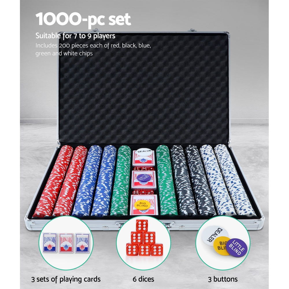 1000pcs Poker Chips Set with Case – Casino Texas Hold&#39;em Gambling Party Game with Dice &amp; Cards