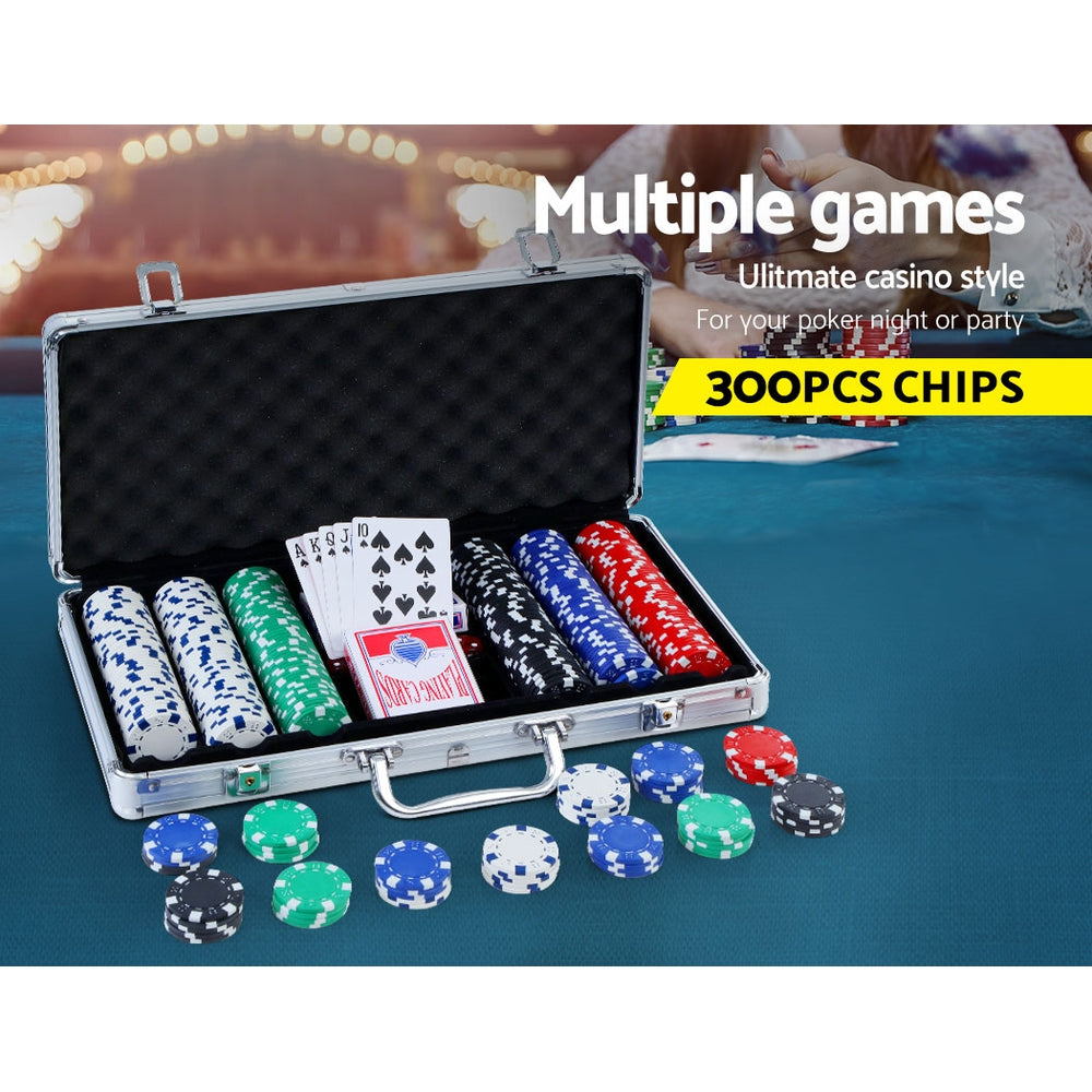 300pcs Poker Chips Set Casino Texas Hold&#39;em Gambling Party Game Dice Cards Case