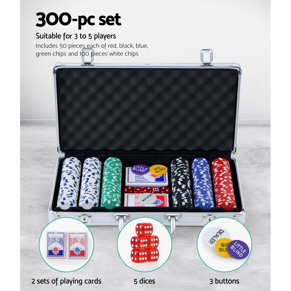 300pcs Poker Chips Set Casino Texas Hold&#39;em Gambling Party Game Dice Cards Case