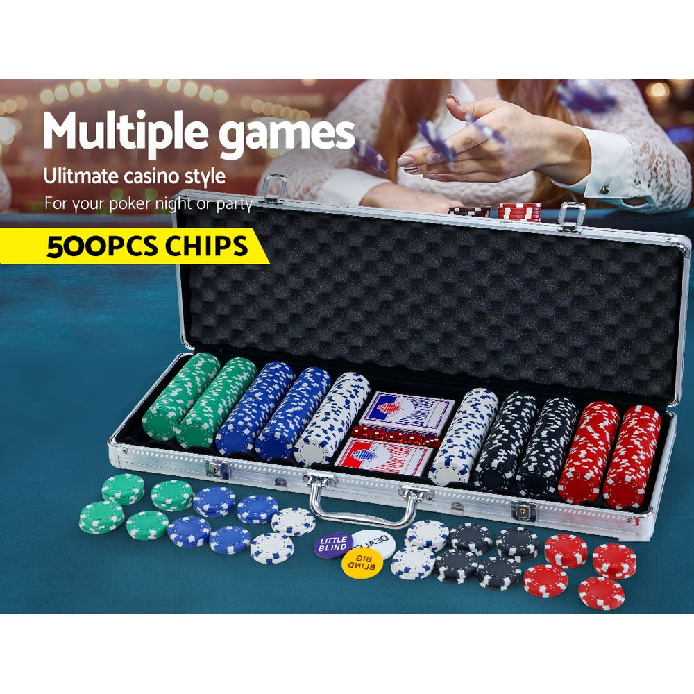 500pcs Poker Chips Set with Case – Casino Texas Hold&#39;em Gambling Party Game with Dice &amp; Cards