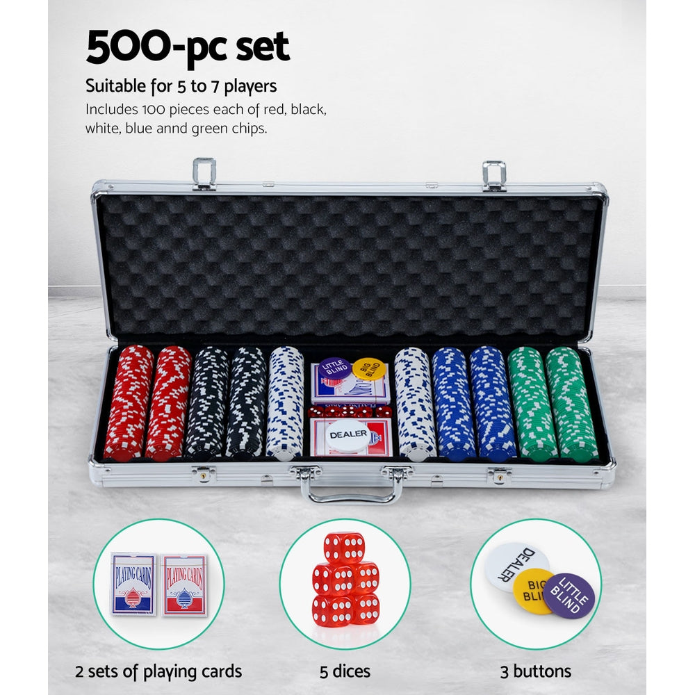 500pcs Poker Chips Set with Case – Casino Texas Hold&#39;em Gambling Party Game with Dice &amp; Cards