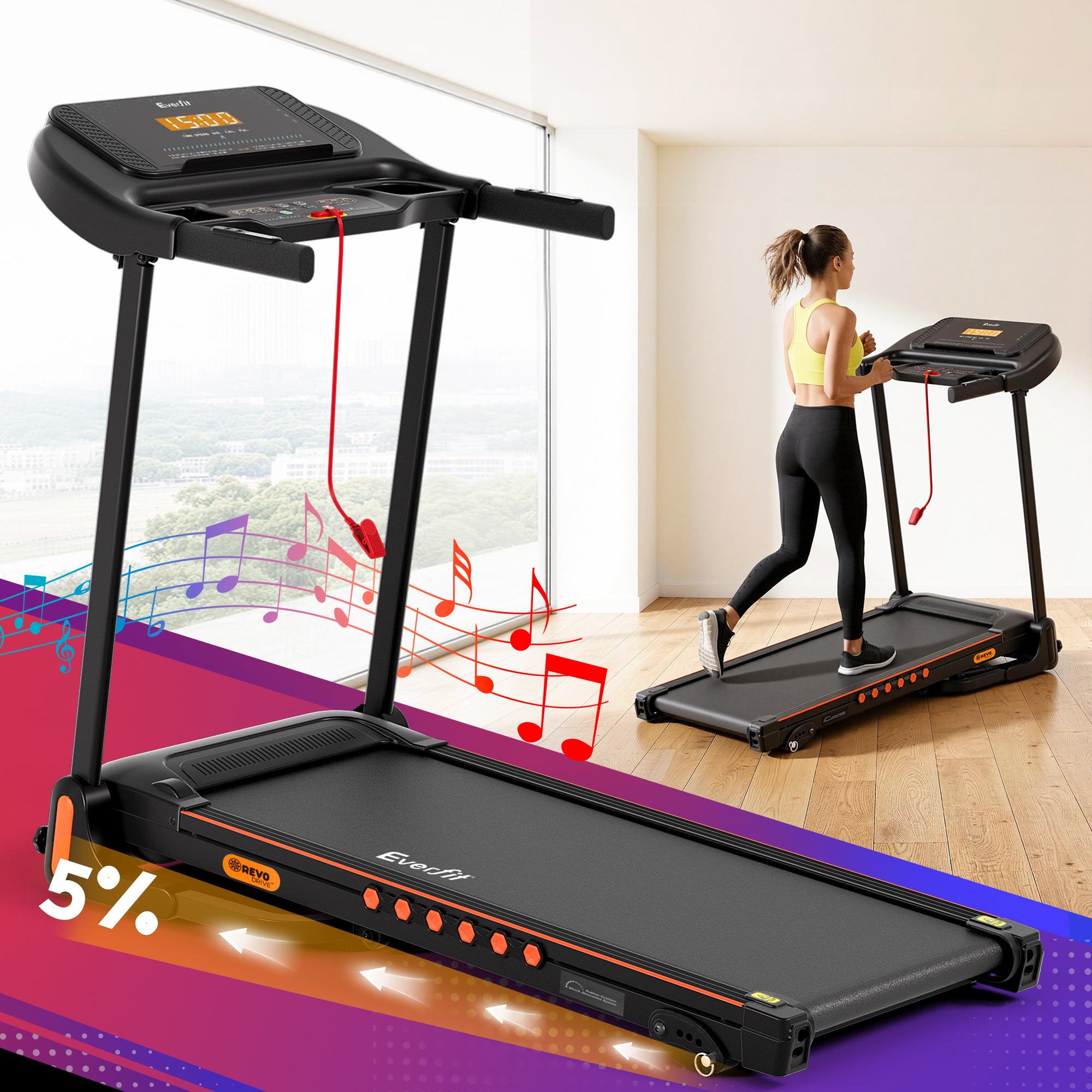 Everfit Electric Treadmill – Home Gym Fitness with Incline 390mm