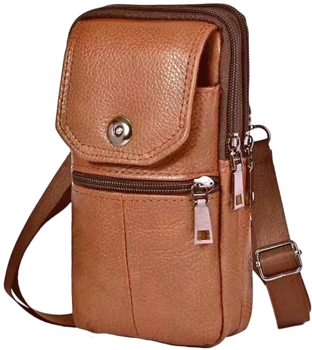Men's Leather Waist Bag with Shoulder Strap – Yellow