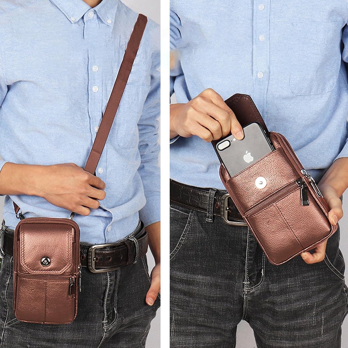 Men's Leather Waist Bag with Shoulder Strap – Yellow