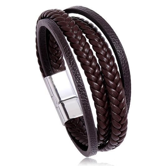 Men's Multi-Layer Braided Leather Bracelet, 2-Pack