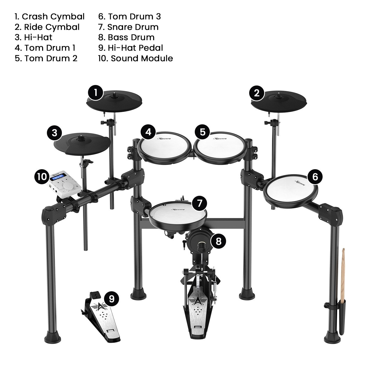 Karrera X23 Electronic Drum Kit with Sound Module, 3 Toms, Snare Quiet Mesh Drum Heads, Cymbals &amp; Pedal