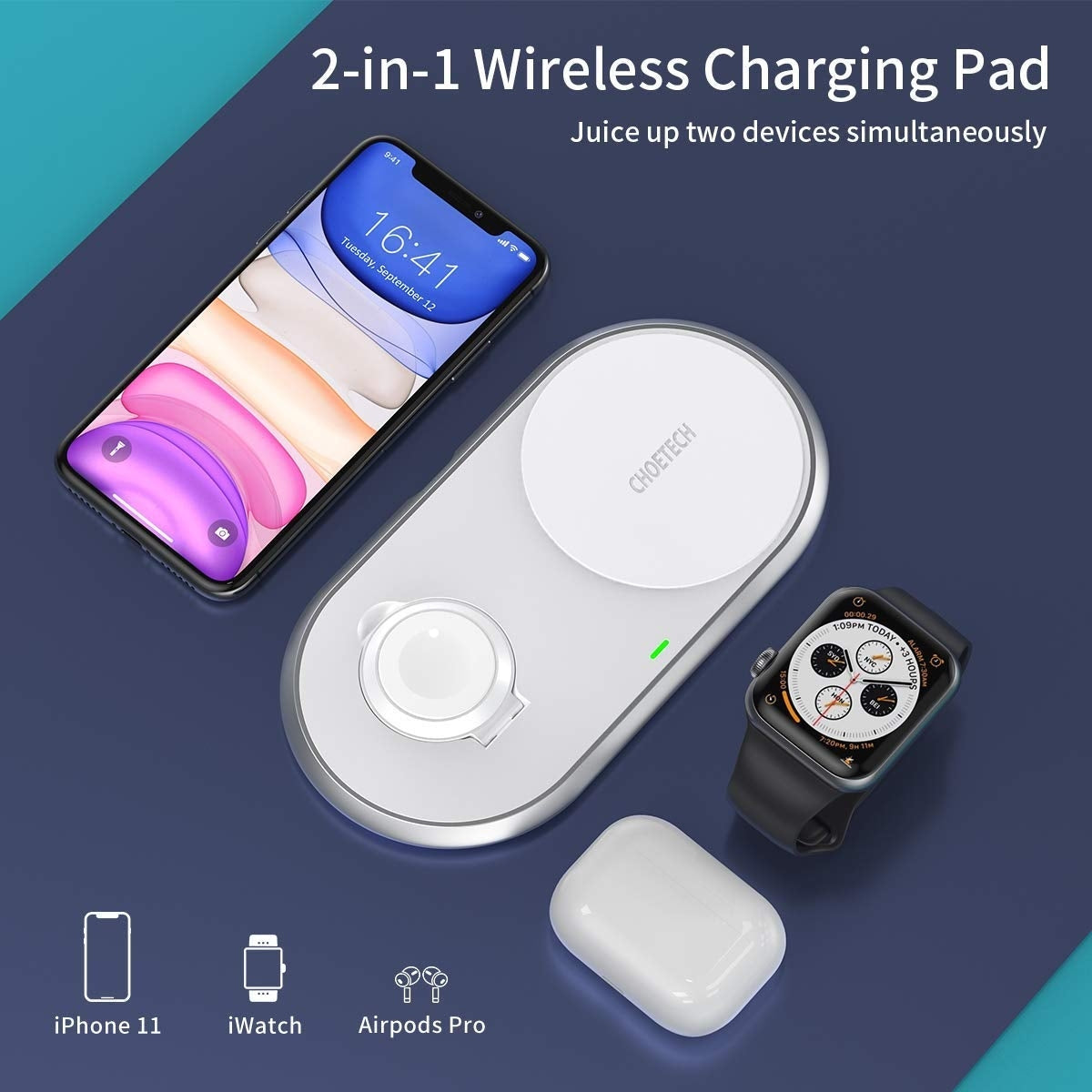 CHOETECH T317 2-in-1 Dual Wireless Charger Pad