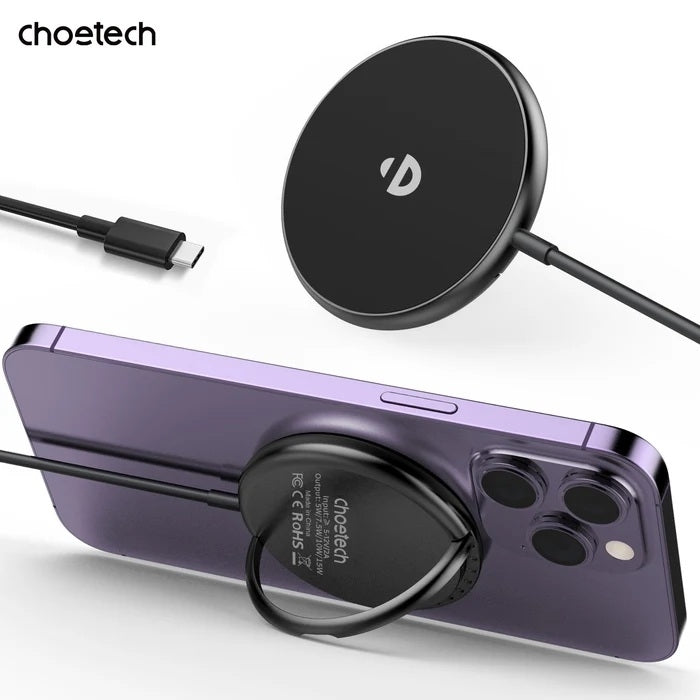 CHOETECH T697-F Magnetic Wireless Charger – 15W/7.5W/5W Fast Charging Pad for iPhone, AirPods &amp; More, 1.5M Cable