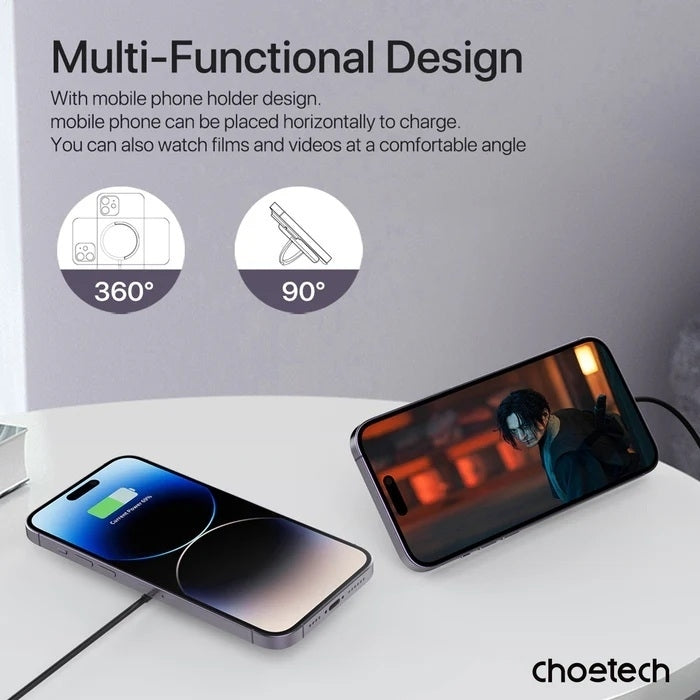 CHOETECH T697-F Magnetic Wireless Charger – 15W/7.5W/5W Fast Charging Pad for iPhone, AirPods &amp; More, 1.5M Cable