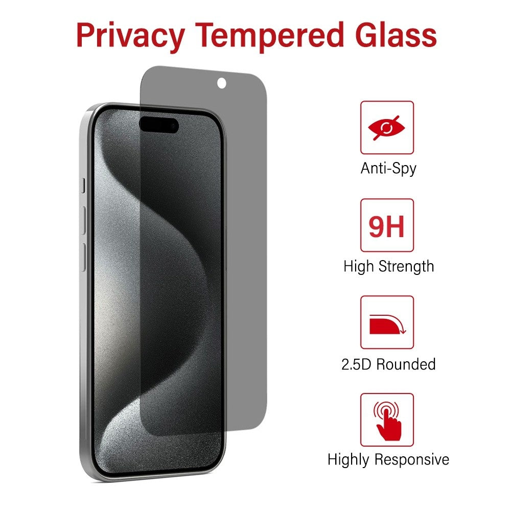 Privacy Tempered Glass Screen Protector for iPhone 16 Pro, iPhone 17 &amp; 17 Pro – Anti-Spy, 9H Hardness