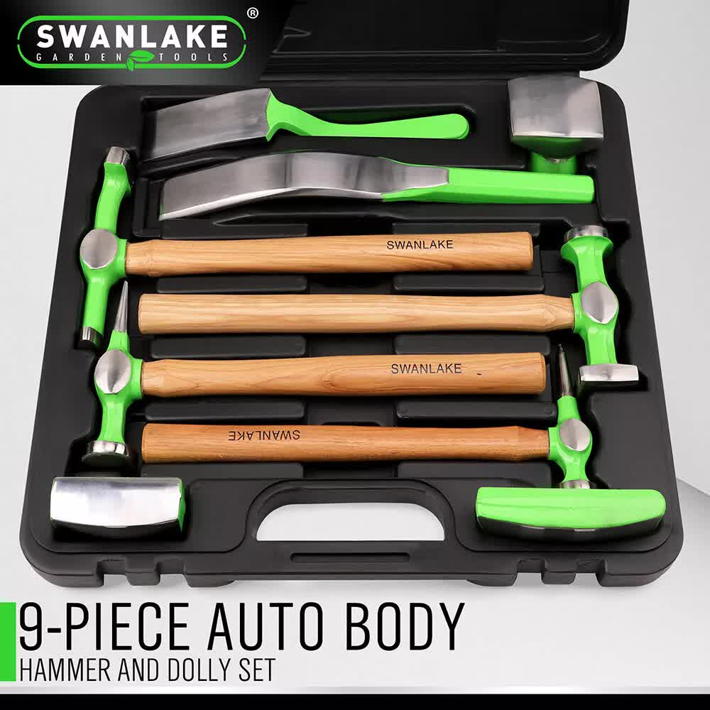 9-Piece Auto Body Hammer and Dolly Set for Car Dent Repair with Tool Case