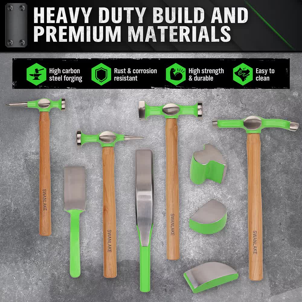 9-Piece Auto Body Hammer and Dolly Set for Car Dent Repair with Tool Case