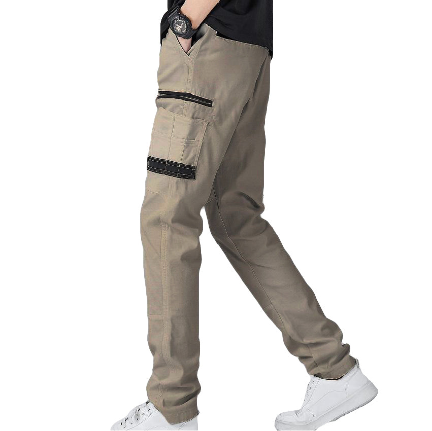 Men's Cotton Drill Cargo Work Pants UPF 50+ 13 Pockets Tradies Workwear Trousers, Khaki, 34