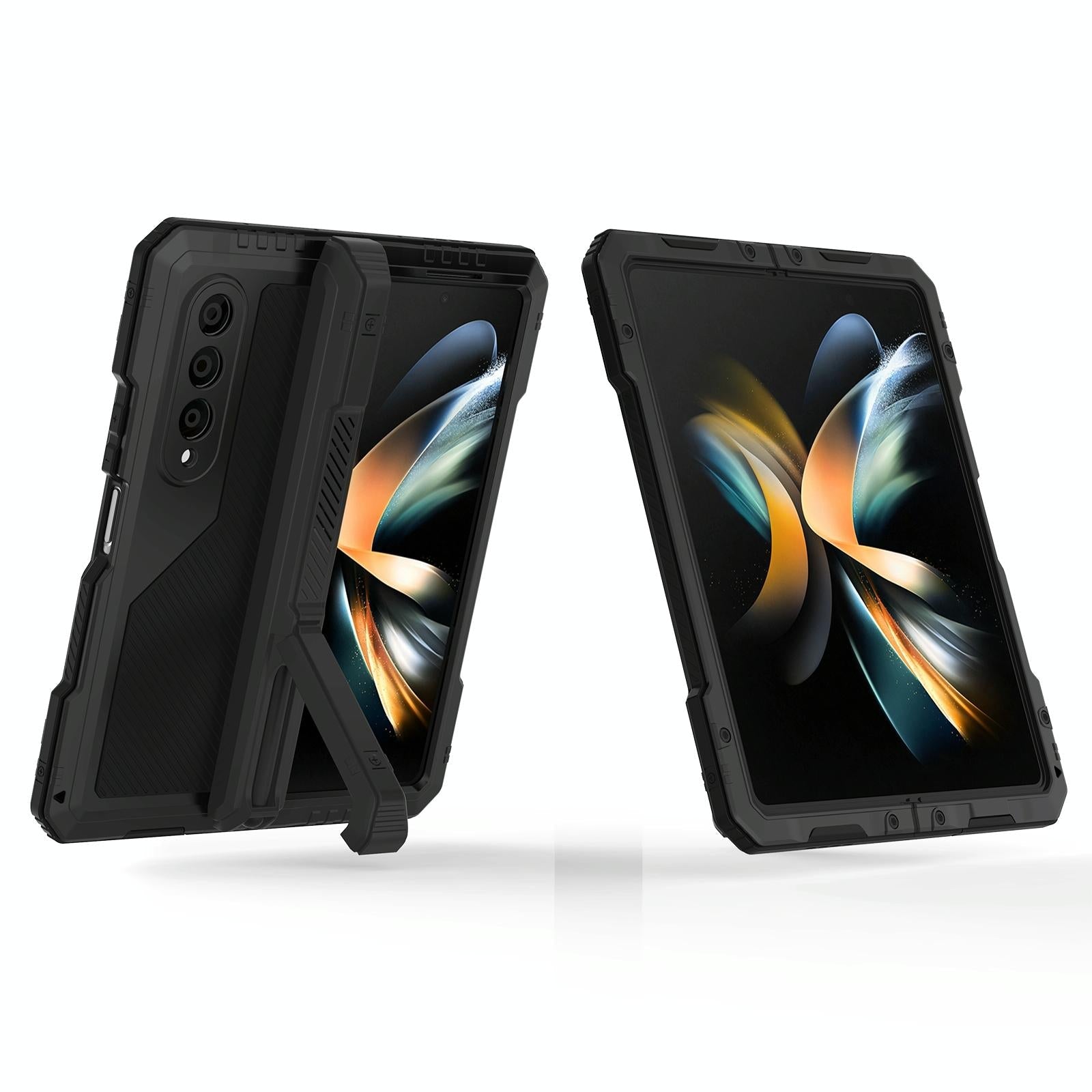 For Samsung Galaxy Z Fold4 5G Waterproof Metal Phone Case With Folding Holder - Black