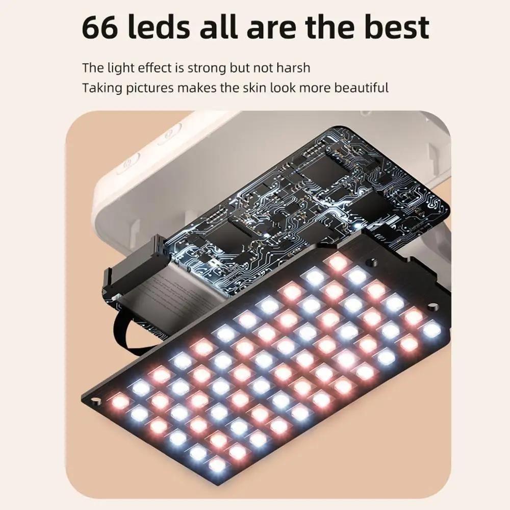 Rechargeable Clip-on Selfie Light with 66 Leds - 3 Modes for Phone Laptop Tablet - Black - White