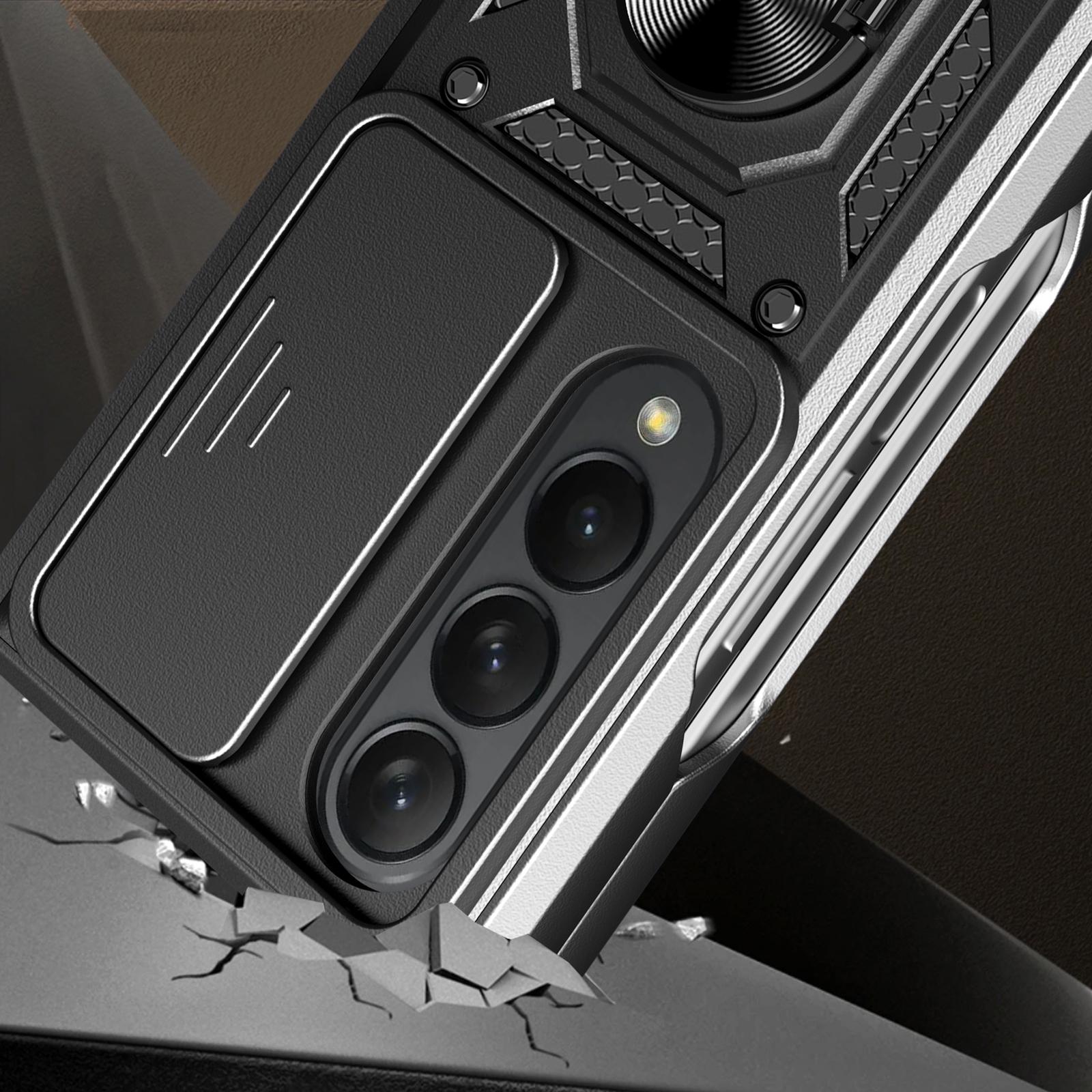 For Samsung Galaxy Z Fold4 5G Tpu Pc Case With Sliding Camera Cover - Silver