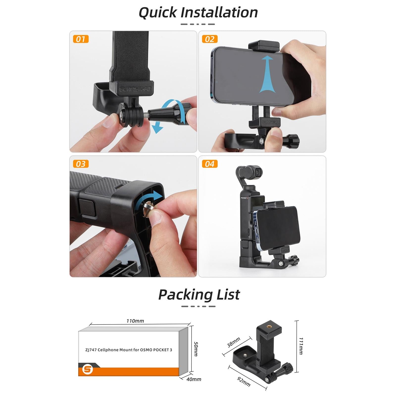 Handheld Tripod Expansion for Dji Pocket 3 - Front Phone Holder Mount
