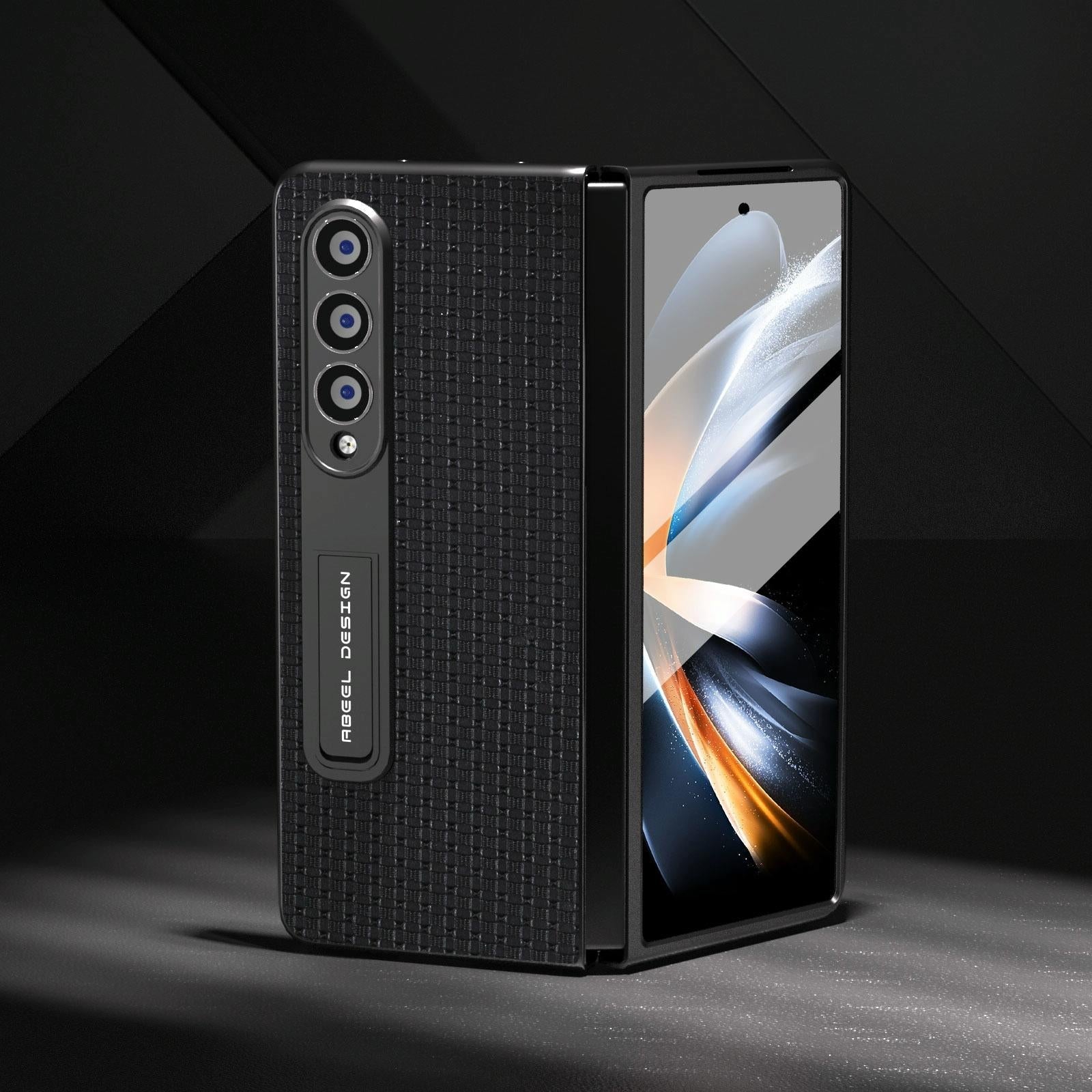 For Samsung Galaxy Z Fold4 5G Premium Leather Phone Case With Holder - Luxury Design - Royal Blue