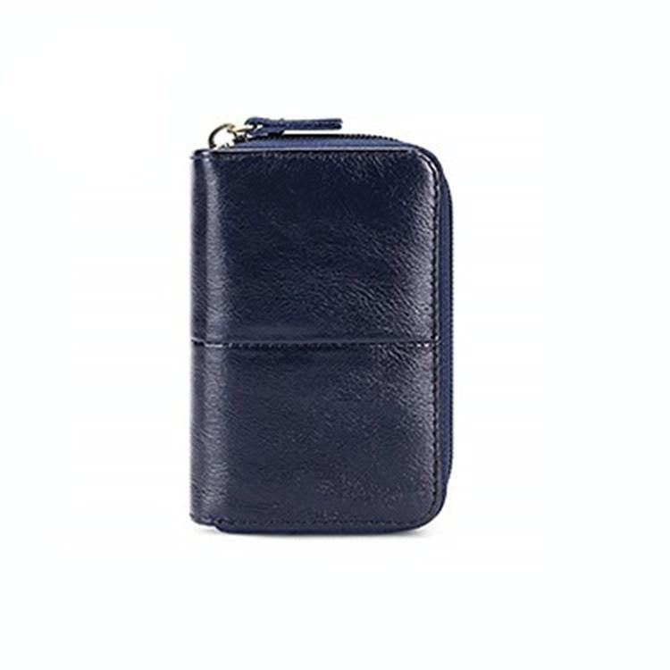 Leather Rfid Zipper Card Holder with Change Pocket - Coffee