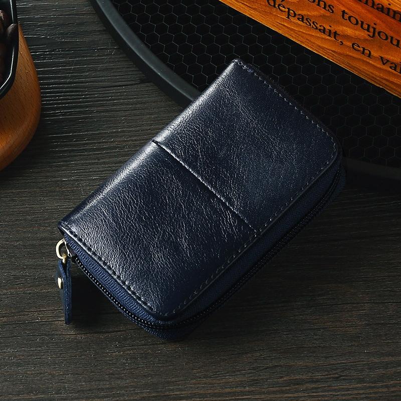 Leather Rfid Zipper Card Holder with Change Pocket - Coffee