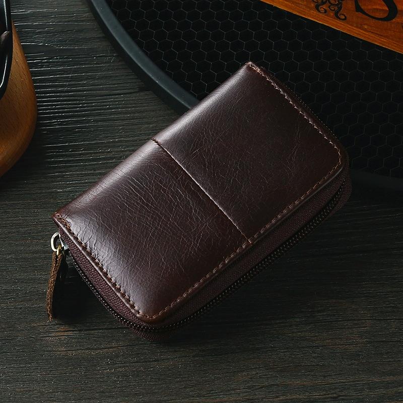 Leather Rfid Zipper Card Holder with Change Pocket - Coffee