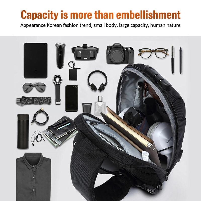 Anti-Theft Men’s Waterproof Crossbody Bag with USB Port