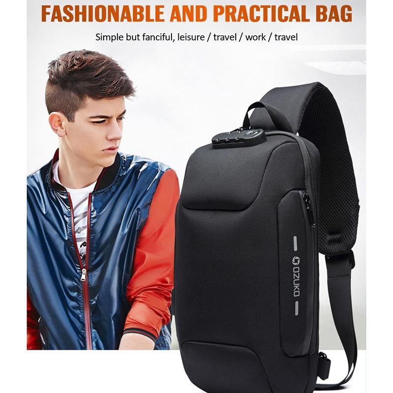 Anti-Theft Men’s Waterproof Crossbody Bag with USB Port