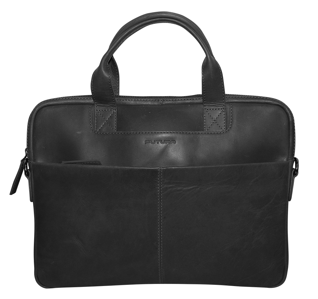 Futura Men’s Slimline Leather Laptop Bag – Black Satchel with Shoulder Strap