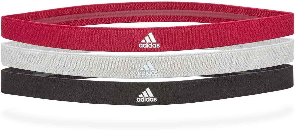 Adidas 3-Pack Sports Hair Bands- Black/Grey/Burgundy