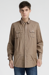 Business Casual Plain Cotton Long Sleeve - Brown/ Beige