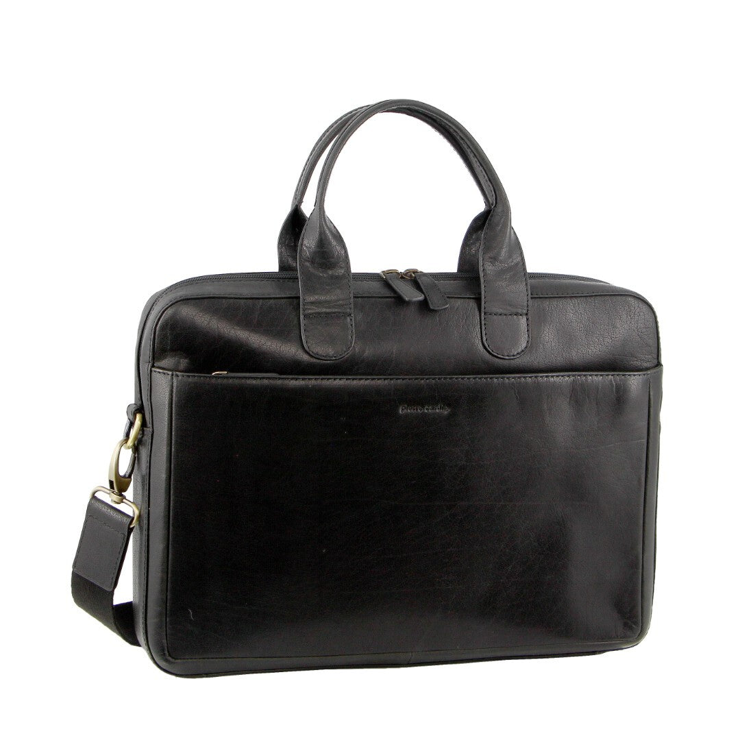Pierre Cardin Men’s Italian Leather 15&quot; Laptop Bag – Black