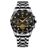 Men’s Waterproof Luminous Chronograph Watch – Black Stainless Steel Wristwatch
