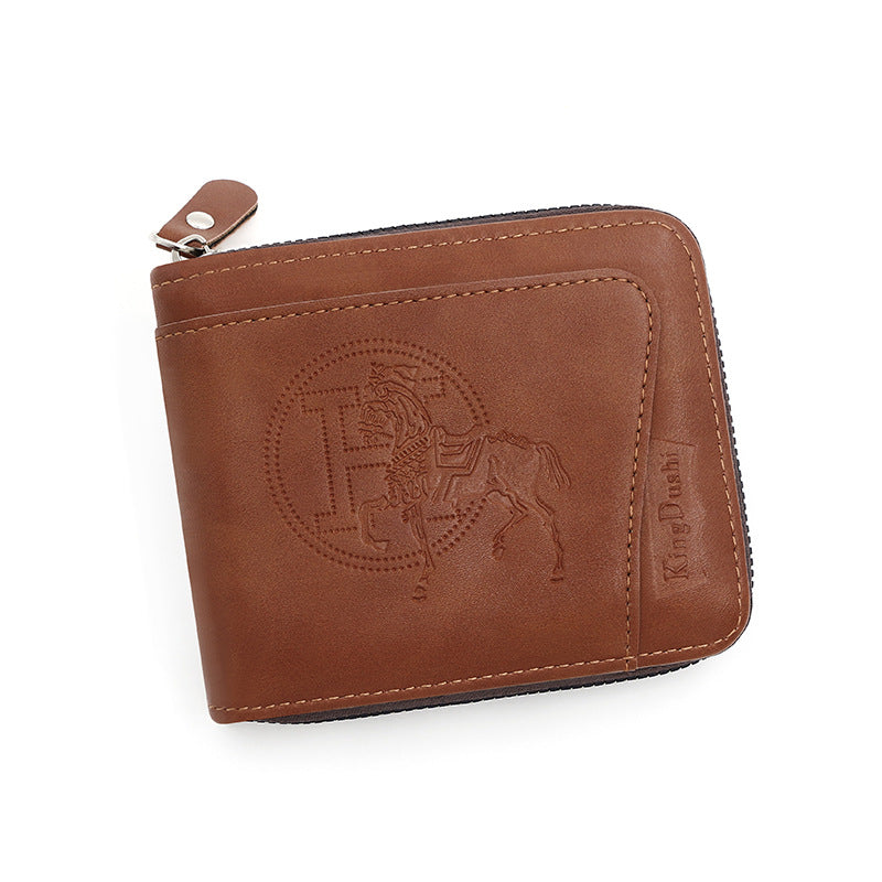 Men's Leather Wallet with Zipper  Horse Embossed Design