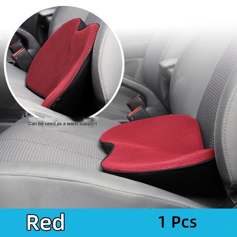 Red Mini Car Seat Cushion - Memory Foam Height-Boost Cushion with Removable Mesh Cover - Driver Seat Pad for All Seasons