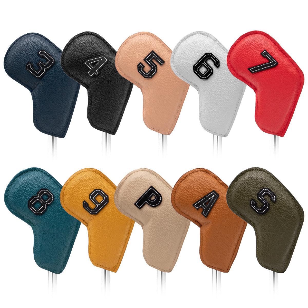 Colorful Golf Iron Head Covers Set of 10 - Waterproof PU Leather  (3-9, P, A, S)