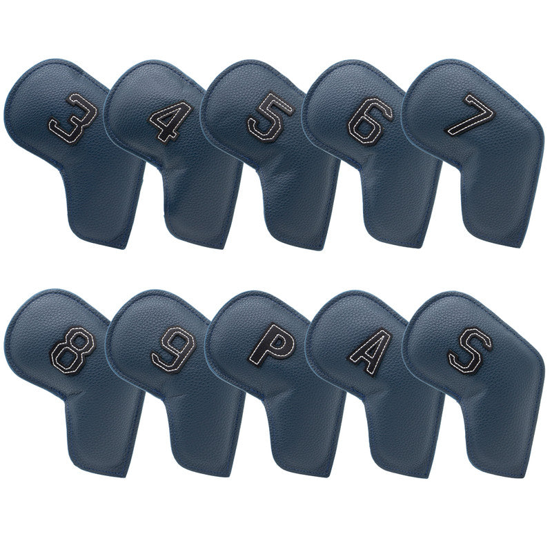 Dark Blue Golf Iron Head Covers Set of 10 - Waterproof PU Leather Club Protectors  (3-9, P, A, S)