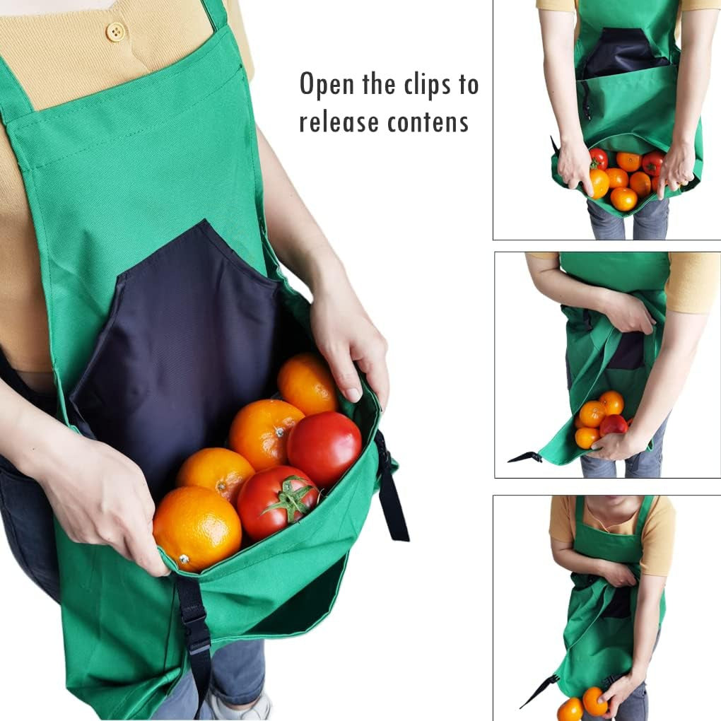 Garden Harvesting Apron – Waterproof Oxford Cloth with Quick-Release Harvest Pouch