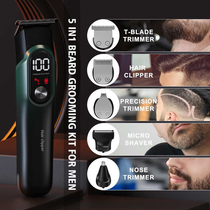 5-in-1 Digital Display Hair Clipper Set for Men