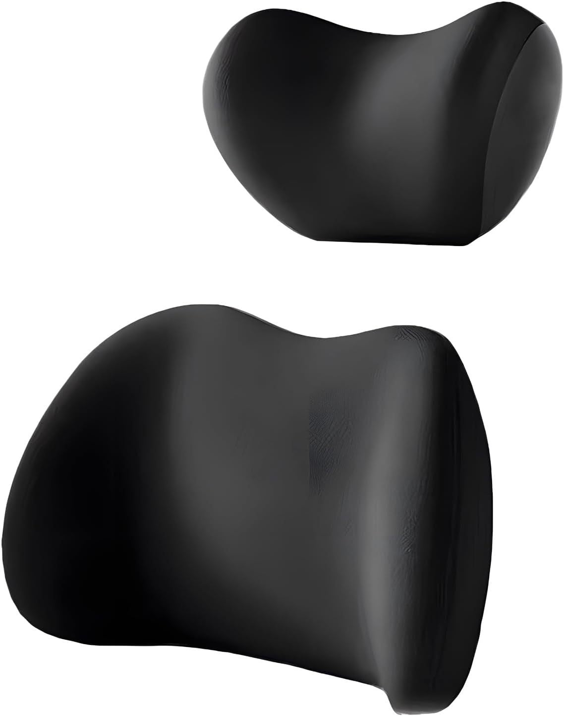 Black Memory Foam Car Headrest & Lumbar Support Pillow Set