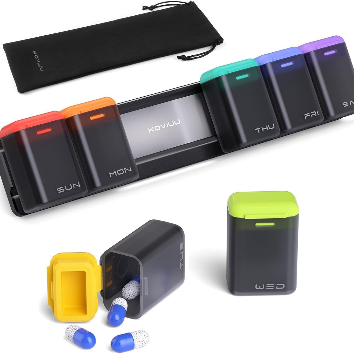 MagLock Weekly Pill Organizer – 1x Daily, Large, Color-Coded