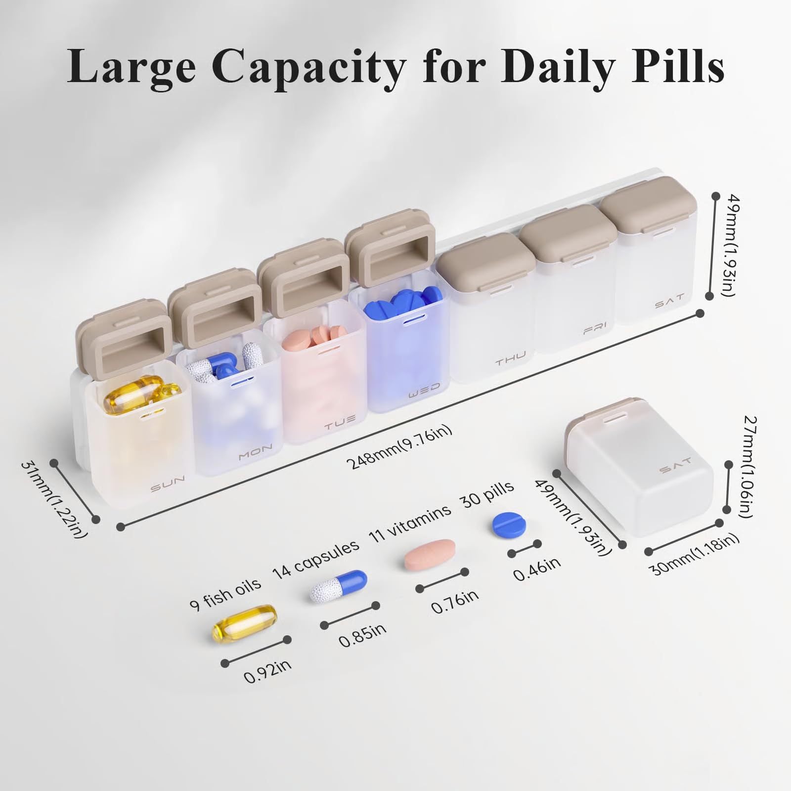 MagLock Weekly Pill Organizer – 1x Daily, Large, Color-Coded