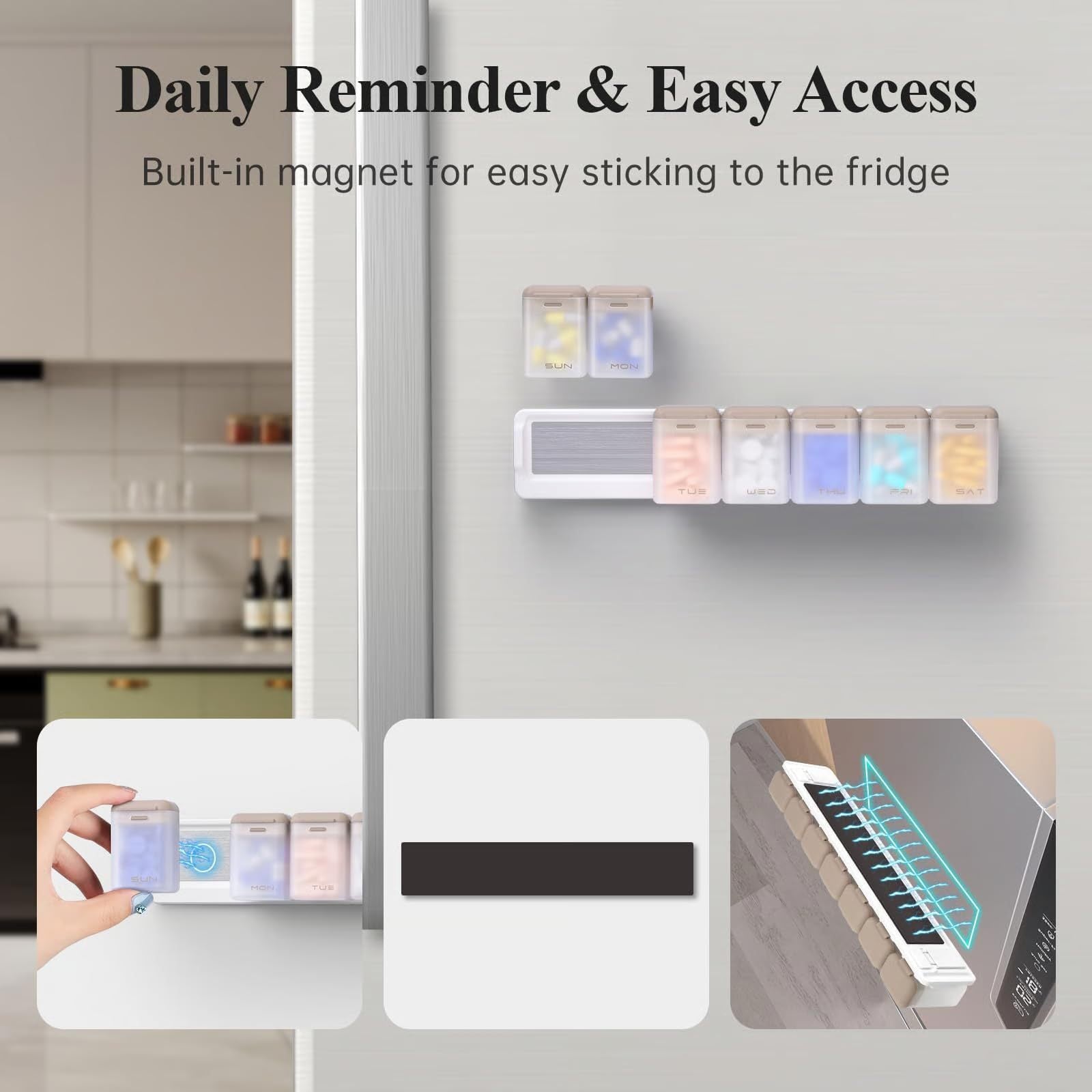 MagLock Weekly Pill Organizer – 1x Daily, Large, Color-Coded