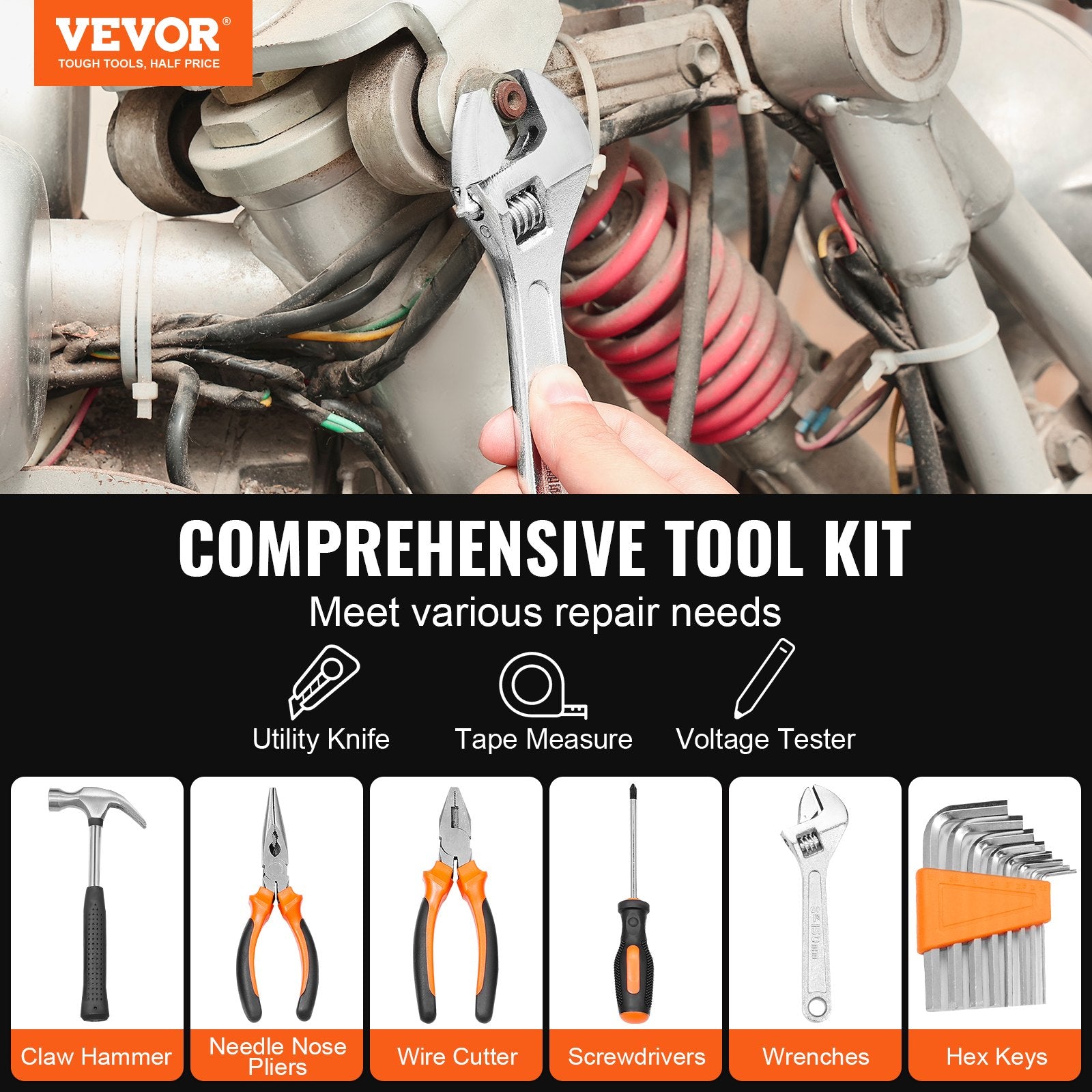 VEVOR 132-Piece Tool Kit for Home Repair and Maintenance with Portable Case