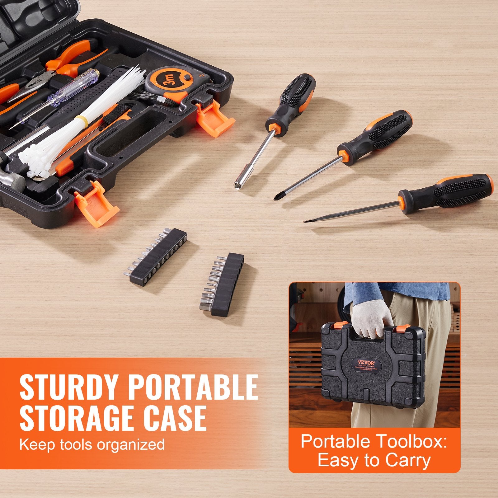 VEVOR 132-Piece Tool Kit for Home Repair and Maintenance with Portable Case