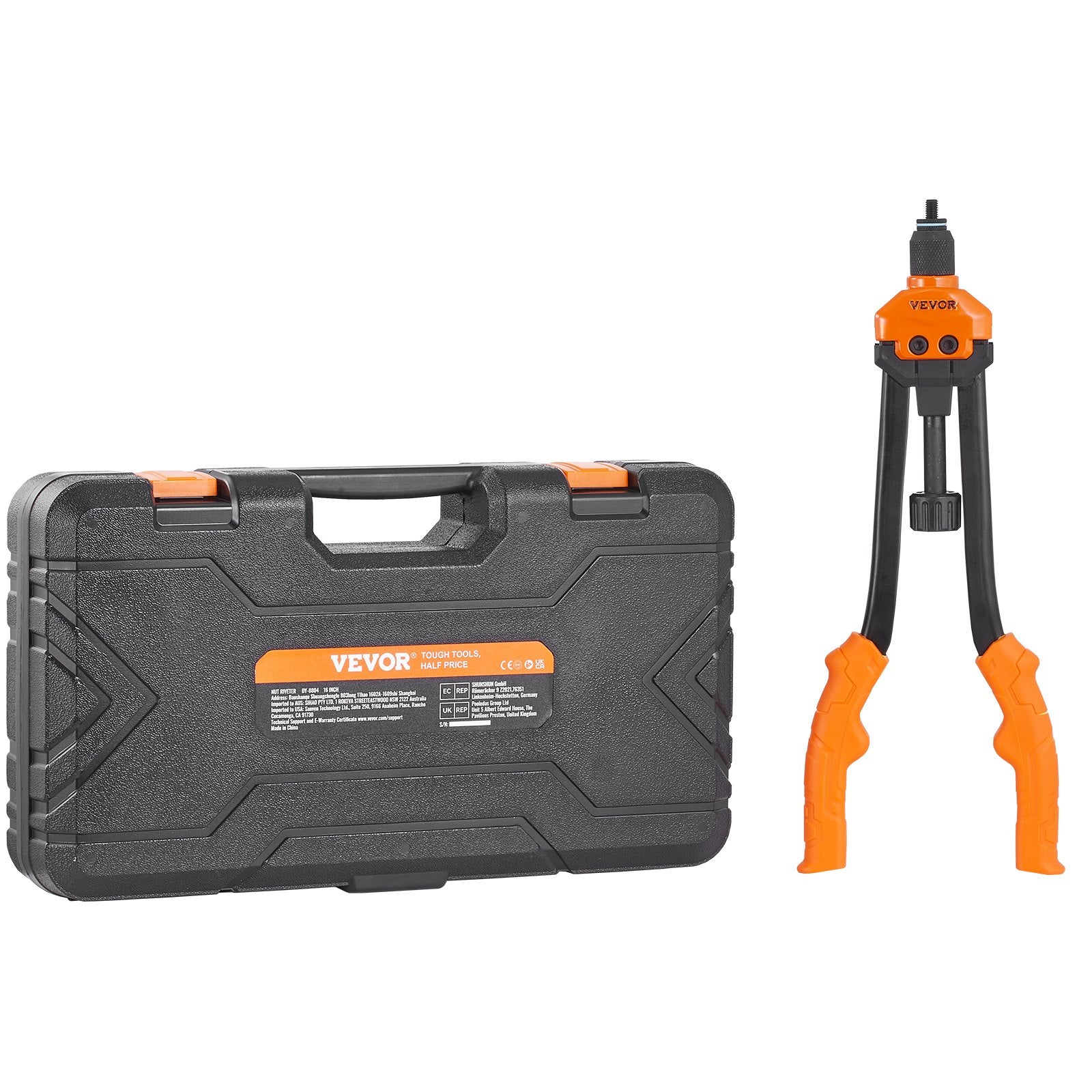 VEVOR 16-Inch Rivet Nut Tool Kit with 13 Metric and SAE Mandrels, 186 Rivet Nuts, and Carrying Case